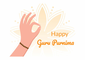 Happy Guru Purnima of Indian Festival to Spiritual and Academic Teachers in Flat Cartoon Flower Background Illustration