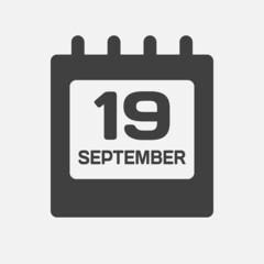Icon day date 19 September, template calendar page