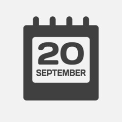Icon day date 20 September, template calendar page