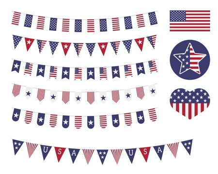 Set of banners for American holidays: Memorial Day, Independence Day, Veterans Day, 4th July. EPS10.