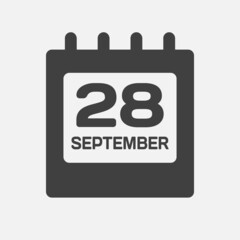 Icon day date 28 September, template calendar page
