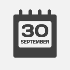 Icon day date 30 September, template calendar page