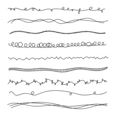 Vector set hand drawn vintage borders. Doodle lines collection, decorative element for your design - obrazy, fototapety, plakaty