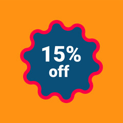 Flat vector discount 15% percent off and sale teg icon label	