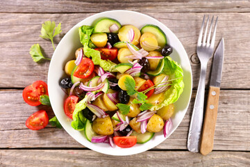 mixed potato salad in bowl