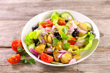 mixed potato salad in bowl