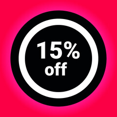 Round Flat vector discount 15% percent off and sale teg icon label	