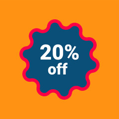 Flat vector discount 20% percent off and sale teg icon label	
