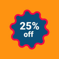 Flat vector discount 25% percent off and sale teg icon label	