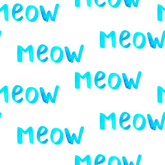 Seamless meow pattern. Watercolor illustration. Isolated on a white background.