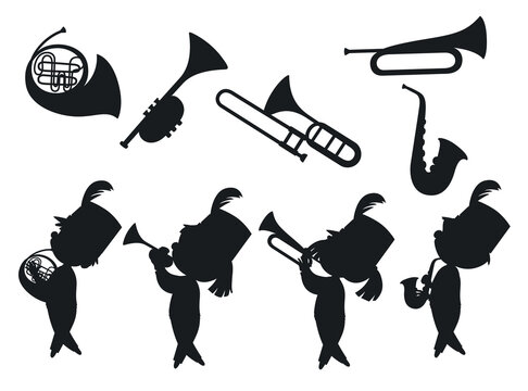 Marching band parade flat style cartoon Silhouettes premium vector template