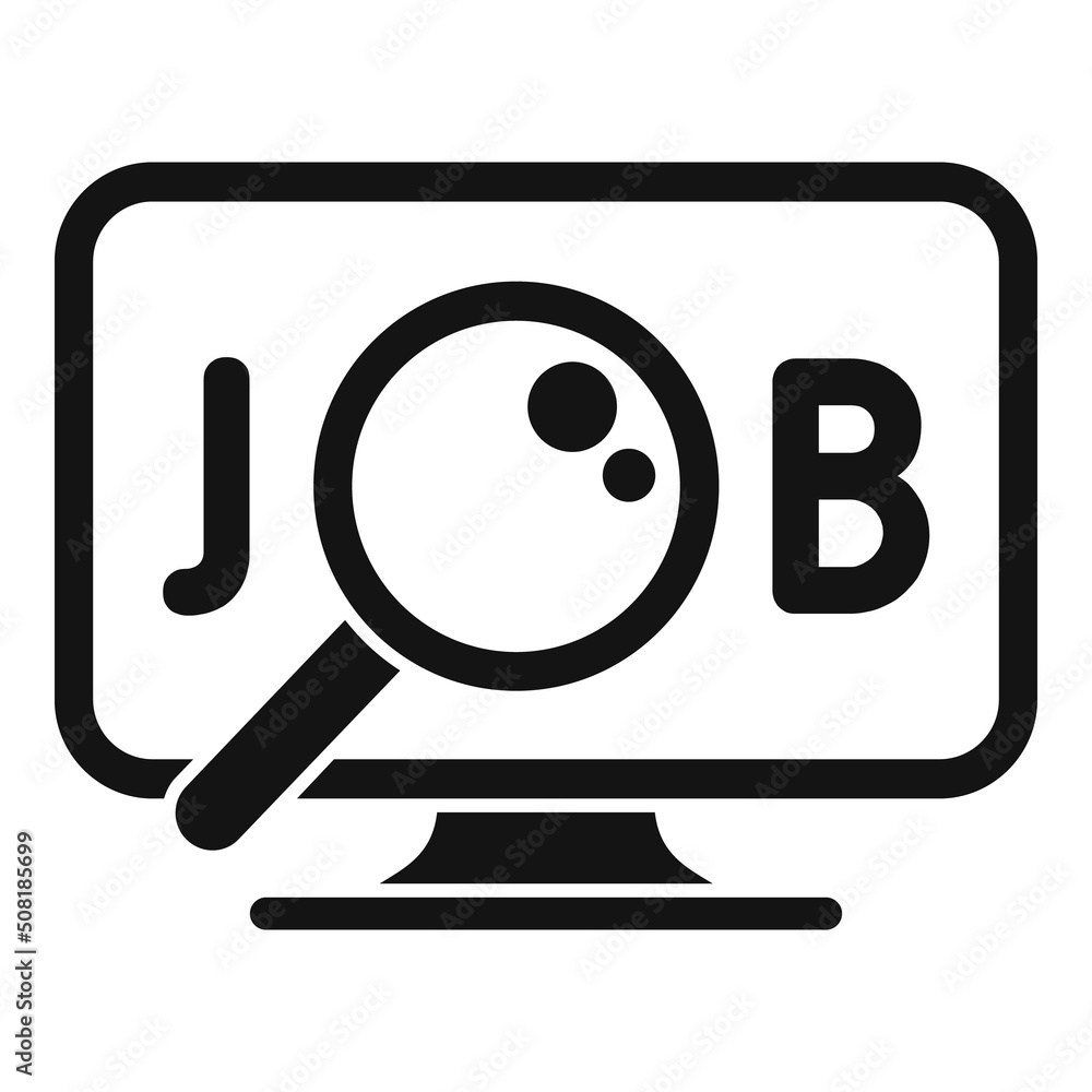 Poster online job search icon simple vector. computer interview