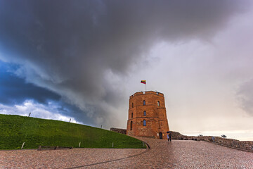 Storm over Gediminas castle in Vilnius, capital of Lithuania dramatic storm clouds in Lithuania, Europe
