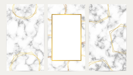Golden geometric frames on marble texture