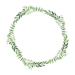 Botanical wreath of green branches and leaves