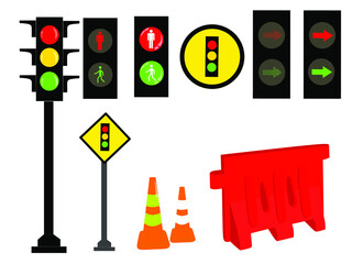 Traffic light cone sign board illustration vector