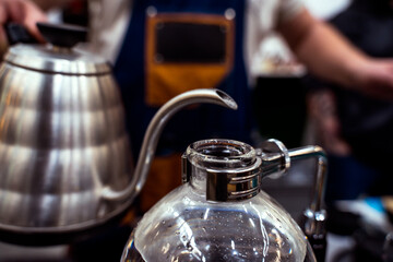 Siphon Coffee Experience Brewing Glass. Vacuum pot background.