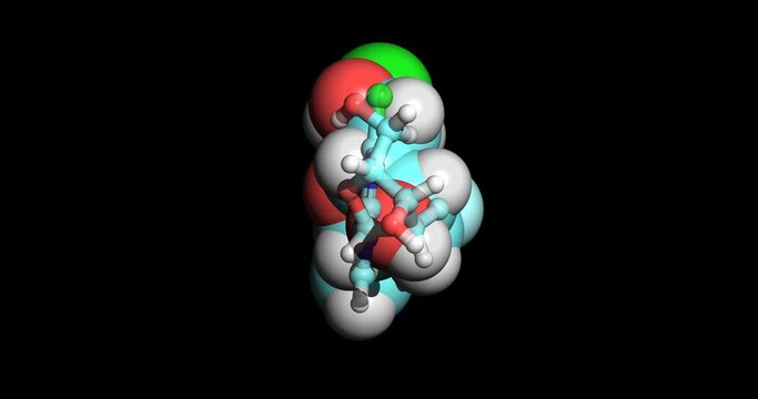 Clofarabine, anticancer/ chemotherapy drug, 3D molecule, spinning 4K