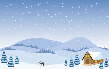 winter image illustration: Cartoon Winter christmas landscape Winter landscape background. Natural scenery - jpeg image illustration