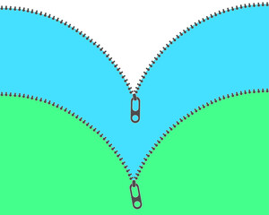 Open zipper background in flat style. Zipper with lock. Cloth fastener banner template. jpeg image illustration.Zippered lock and unlock. Zipper buttoned. Closed and open zipper.   © RSLN
