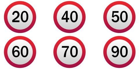 Speed limitation road sign set. jpeg image jpg illustration isolated on white background