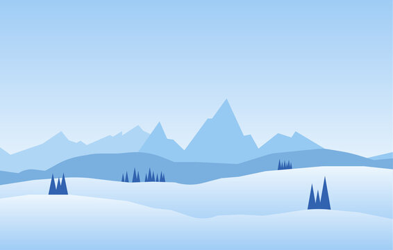 winter jpeg illustration: Winter snowy flat cartoon mountains landscape with road, hills and pines. Christmas background. jpg image
