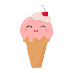 Cute smiling ice cream. Can be used for poster, print, cards and clothes decoration, for food design and ice cream shop