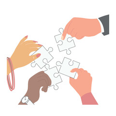 Business partnership concept with human hands holding Puzzle Pieces