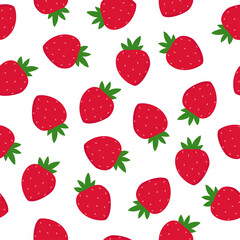 Strawberries Seamless pattern. Colorful fruit on white background.