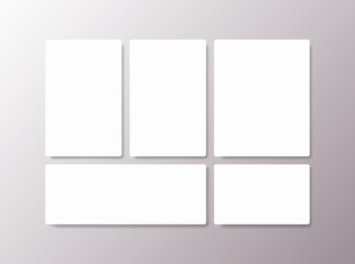 Photo frame mockup on white background with shadow. White template photo collage.