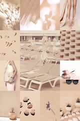 Obraz na płótnie Canvas Set of trendy aesthetic photo collages. Minimalistic images of one top color. Beige moodboard