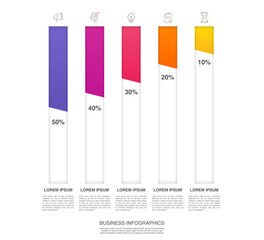 Vector infographic with five columns. Modern business concept graphic process template with 5 steps. Graphic timeline for app, website, interface, chart, levels, web, diagram, banner, presentations