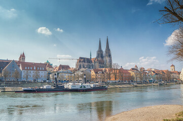 View of Regensburg with the Danube River in Germany, bayern