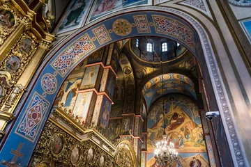 Fototapeten Fragments of frescoes wall paintings on the walls of the St. Michael Golden-Domed Cathedral in Kyiv, Ukraine August 2021 © vlamus