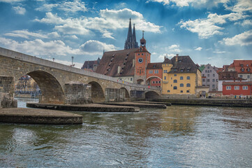 View of Regensburg with the Danube River in Germany, bayern