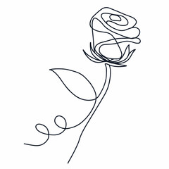 One continuous line drawing a beautiful abstract rose flower. Minimalistic fresh natural beauty concept. Home wall decor, poster, tote bag, fabric print. One-line drawing design graphic vector