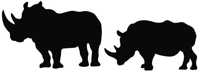 Vector silhouettes of the rhinoceroses - Isolated on white background　二頭のサイのベクターイラスト