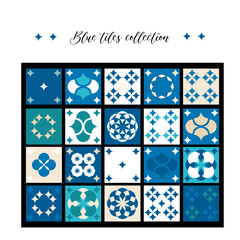 Tiles collection. Colorful mosaic pattern in shades of blue.  