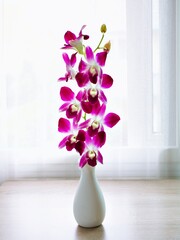 Violet purple orchids flowers in vase on table window light ,flora Cooktown orchid background or...