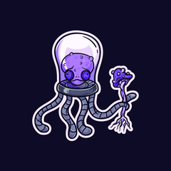 Purple mushroom alien holding a magic mushroom vector illustration