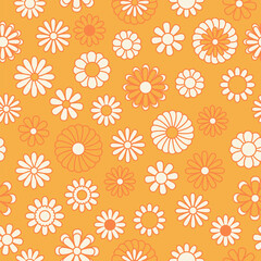 Vintage floral background. Hippie style vector seamless pattern. Nostalgic retro 70s groovy print. Textile and surface design in old fashioned colors