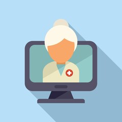 Old online doctor icon flat vector. Health patient