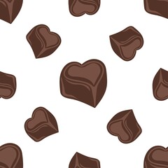 Seamless pattern with chocolate heart shaped candies on a white background. Suitable for textile, fabric, wallpaper, wrapping. Hand drawn vector illustration.
Seamless pattern with chocolate heart sha
