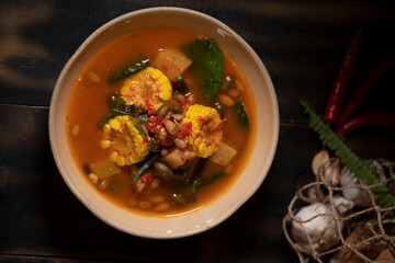 Sayur asem or Indonesian Vegetable Tamarind Soup is an Indonesian vegetable soup. It is a popular Southeast Asian dish originating from Sundanese cuisine, consisting of vegetables in tamarind soup.