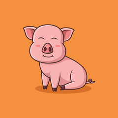 Cute cartoon pig happiness. Vector illustration