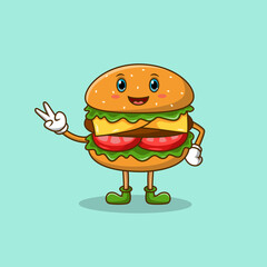 Cute hamburger cartoon character. Vector illustration