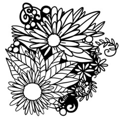 Hand drawn linedoodle illustration Vecor floral element/ Coloring book page