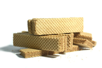 delicious wafer biscuits on white background isolated
