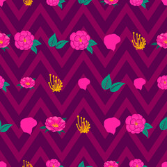 Camellia on chevron vector seamless pattern design