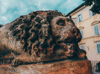 Lion, ancient stone statue, Assisi, Italy